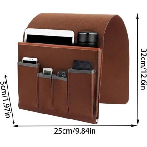 Sac de rangement pour accoudoir de canapé, sac de rangement pour chaise à 5 poches, peut contenir une télécommande, un tapis de sol, des magazines, des lunettes, etc. (Marron) (1/3)