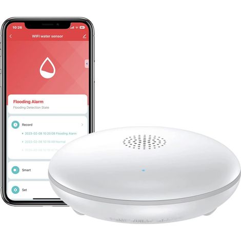Détecteur d'eau WiFi avec Batterie, capteur d'eau Intelligent, 75 DB WiFi-2,4 GHz pour Cuisines, Caves et salles de Bains (1/5)