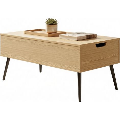 Mesa de centro elevable HOMVRA de madera y metal negra y efecto madera 100 x 50 x 58 cm (1/5)