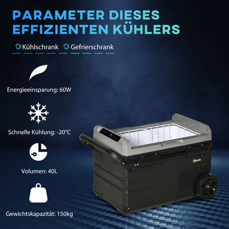 Glacière électrique 40L avec lumière LED, réfrigérateur à compresseur à roulettes et poignées de transport, pour bateau, camping-car et road trip, 12/24V DC et 110-240V AC, gris et noir (1/4)