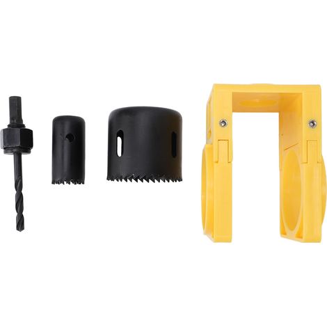 Kit d'installation de serrure avec gabarit de guidage, scie cloche en acier au carbone pour portes en plastique, compatible avec les verrous de sécurité et les serrures à pêne dormant, jaune. (1/5)
