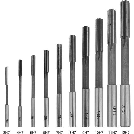 10Pcs Ensemble d'alésoir, HSS H7 Alésoir droit Flute Machine Cutter, acier rapide, 3/4/5/6/7/8/9/10/11/12mm, pour l'usinage d'alésage, installé dans une perceuse, une fraiseuse, etc (1/4)