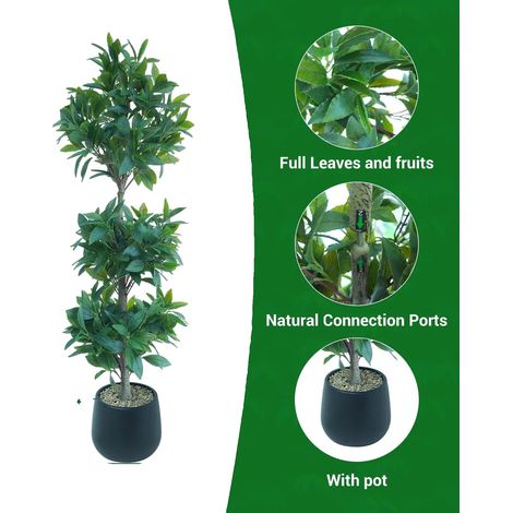 Albero di alloro artificiale, foglie realistiche, facile da curare, nero (1/2)