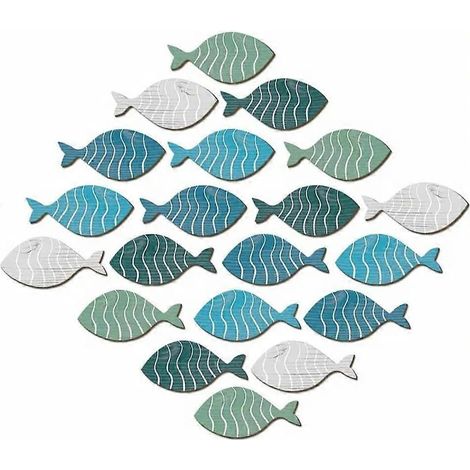 Lot de 20 décorations murales poisson en bois, thème mer, pour maison d'été, bord de lac ou salle de bain (1/5)