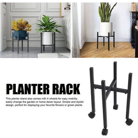 Trywise Pflanzenständer aus Metall, verstellbar und abnehmbar, mit Rollen, modernes Design, für Blumentöpfe, Garten, Terrasse, Balkon oder Büro (Schwarz) (1/5)