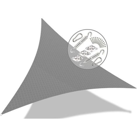 Voile d'ombrage Triangle HDPE - Gris - 19 pcs kit de montage - 3x3x3M
