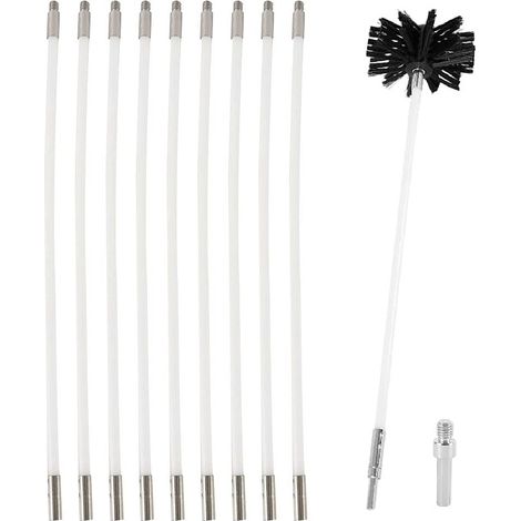 3.6M Kit de Ramonage pour Poêle Brosse Nettoyage de Cheminée 100mm Conduits 9 Cannes de Ramonage Kit pour Nettoyage du Poêle à Granulés Outil Nettoyage pour Cheminées