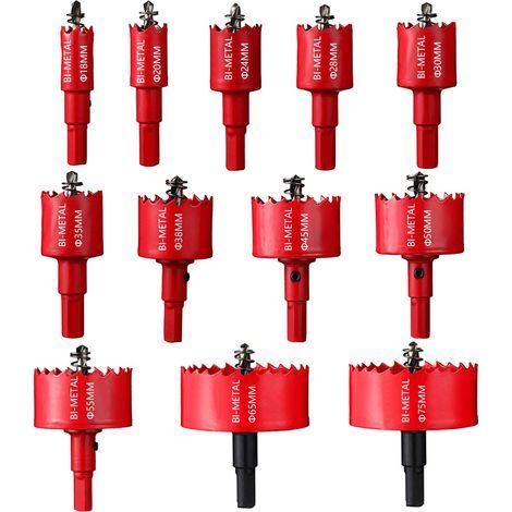 Set mit 12 Bimetall-Lochsägen 18–75 mm – Zum Bohren von Holz, Weichmetall, Kunststoff und Platten – Sauberer und schneller Schnitt (1/5)
