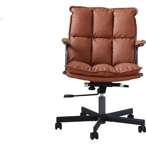 Sedia da ufficio ergonomica in cuoio rigenerato marrone, girevole 360°, regolabile in altezza, stile Mid-Century per home office e studio – CHICFURN (1/5)