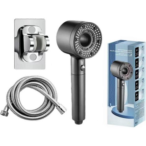 Pommeau de douche haute pression à 5 jets – Débit d'eau puissant, réglage facile par simple pression d'un bouton – Accessoires de salle de bain innovants et faciles à installer – Gris (1/3)