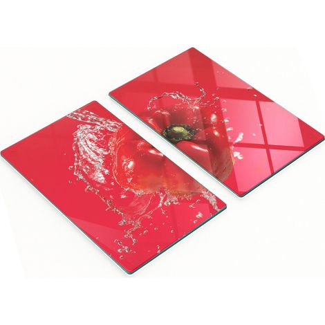 Tablas de cocina de vidrio templado con dise帽o de pimiento rojo, 2 x 30 x 52 cm.