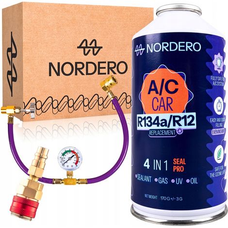 Kit di ricarica climatizzatore Nordero per auto con gas R134A + adattatore HP/LP (1/5)