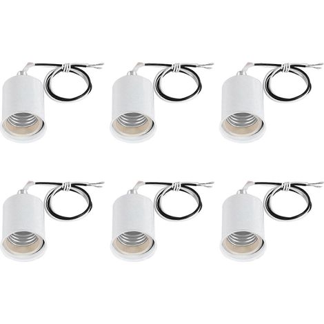 6 x E27 céramique vis base rond LED ampoule lampe prise support adaptateur métal lampe support avec fil blanc (1/5)