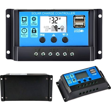 30A contrôleur de charge solaire panneau solaire 12V/24V contrôleur de charge intelligent avec 5V contrôle de la minuterie, écran LCD et double port USB, pour panneau solaire lampe batterie et (1/5)