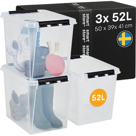 3x Boîte de Rangement Plastique avec Couvercle Classic 52L (50x39x41cm)  Empilable et de Qualité Alimentaire  Boîte Plastique avec Couvercle (1/5)