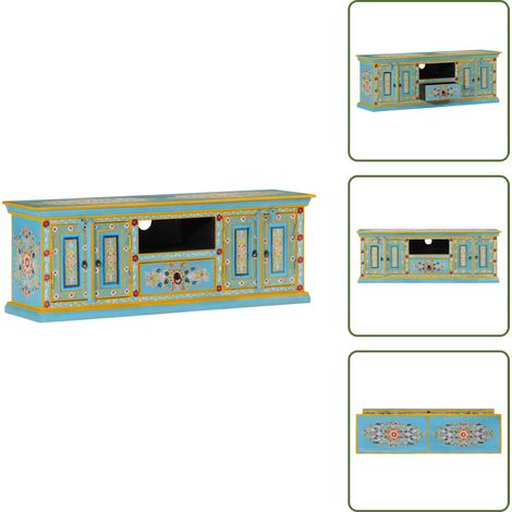Meuble TV bleu 110x30x40 cm bois massif de manguier - Meuble Tv Retro - Meuble Tv Bois - Meuble Tv Design - Meubles Tv Vintage - Armoire Multimedia (1/5)