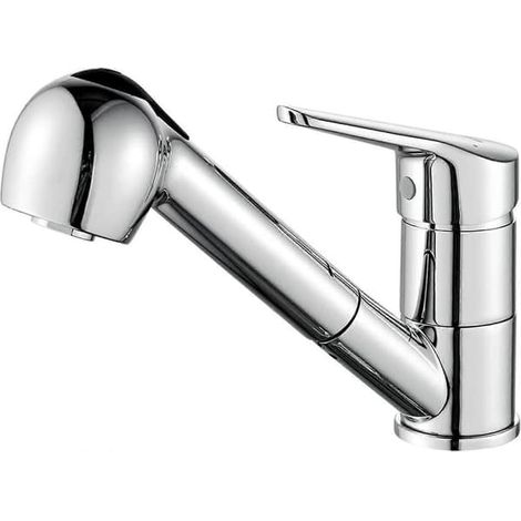 Ecleanfy - Nouveau robinet de cuisine extractible, robinet de cuisine avec douchette, mitigeur d'évier, bec bas, robinet d'évier pivotant à 360°, chromé, argent (1/5)