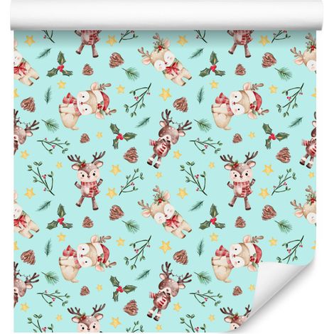 Papier peint de Noël menthe et gris clair pour salon et chambre 50x1000 (1/5)