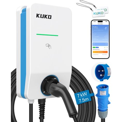 KUKO Ladestation – Tragbares 7-kW-Ladegerät für Elektroautos – WLAN & App – 7,5 m Kabel – Universell für alle Elektroautos, unterstützt das Standard-OCPP-Protokoll (1/5)