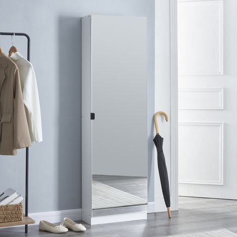 Armadio Portascarpe Meura con Anta a Specchio 160 x 48 x 20 cm Bianco [en.casa] (1/5)