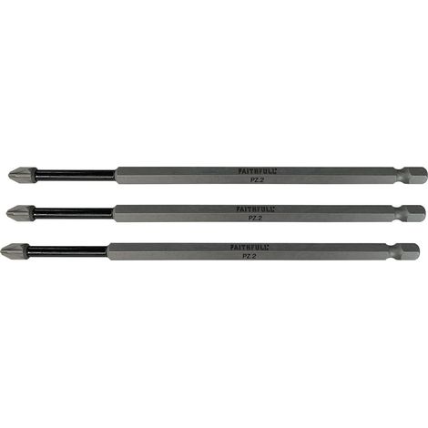 Faithfull 150mm Long Impact PZ2 Screwdriver Bits Pozi 1/4 Hex x3 FAISBPZ2150I