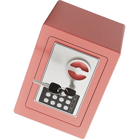 Coffre fort miniature anti-feu étanche avec sac à documents clavier 2 clés de secours sécurité domicile bureau bijoux argent mural discret 22.5x16.5x17cm 0.17pi3 rose (1/5)