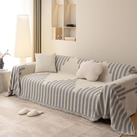 Bardusch-Couverture de canapé à rayures en chenille toute saison, polyvalente avec pompons, pour futon ou L (1/4)