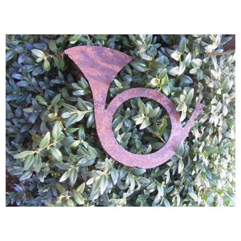 Cor de Chasse Décoratif en Métal Patiné Effet Rouille - Décoration à Suspendre 20 x 15 cm - PANGIVO