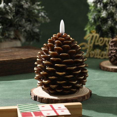 Bougie LED Pomme de Pin Décorative Sans Flamme, Effet Flamme Vacillante, Cire Réaliste pour Noël et Décoration Hivernale(S, doré) (1/5)