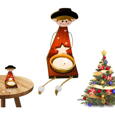 Tafelkaarsenstandaards in de vorm van engeltjes - Leuke, beschilderde houten engelkaarsenstandaard voor Kerstmis - Tafeldecoratie voor de woonkamer, studentenkamer, veranda en eetkamer (1/5)