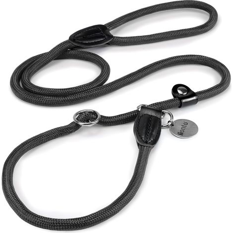lionto Retrieverleine, sicher, stylisch & vegan, mit Zugbegrenzung & Stopper für sanftes Hundetraining, 120 cm, schwarz
