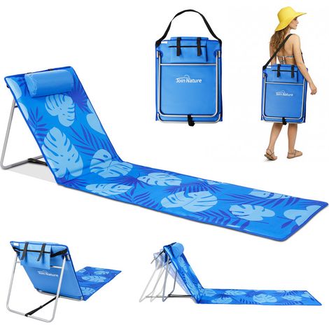Homecall Gartenliege strandmatte mit rückenlehnee Liegestuhl Strandliege klappbar leicht, Extra Langer Rücken 61 cm, 1 St., Tragbar als Rucksack für Strand, Camping & Garten (blau)