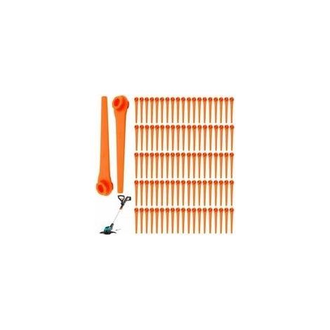 Packung mit 100 Ersatzklingen aus Kunststoff für Gardena Rasentrimmer 9823, 9825, 9820 und 9821. Klingenlänge: 70 mm. (1/5)