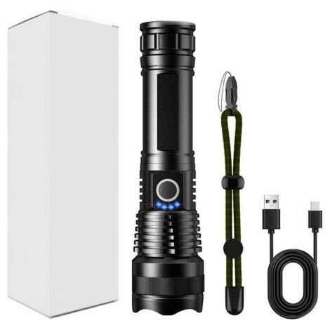 Lampe de poche rechargeable, lampes de poche tactiques 2000 lumens élevés, lampes de poche USB C lumineuses, lampes de poche portables pour le camping, la police, etc. (1/5)