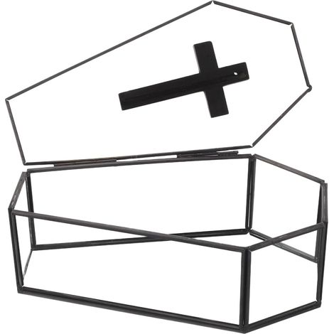 Coffret à Bijoux en Verre Forme Cercueil Noir avec Couvercle, Boîte de Présentation Gothique Vintage, Rangement Sécurisé pour Colliers Bracelets et Boucles D'oreilles, Décor (1/5)