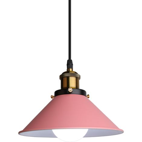 Retro Pendelleuchte, 22cm Hängelampe Vintage Industrial Style Metall Deckenleuchte E27 für Esszimmer Küche Restaurant Cafét Bars - Rosa (1/5)