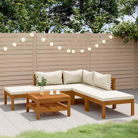 Salon de jardin 6 pcs Ensemble Table et Chaise de Jardin - avec coussin crème Bois d'acacia solide BV957570 - BonneVie (1/5)