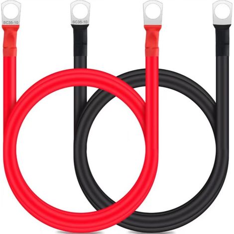 Lntyq Wechselrichter-Batteriekabel, 2 Stück 2AWG-Autobatteriekabel, mit Ringkabelschuhen, Kupferdraht für Auto, LKW, Motorrad, Solar, Wohnmobil, Marine (Rot und Schwarz)