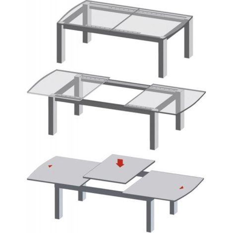 Coulisses de table à ouverture synchronisée – Charge 90 kg – Frein de blocage – Longueur 1350 mm – 2 allonges de 500 mm
