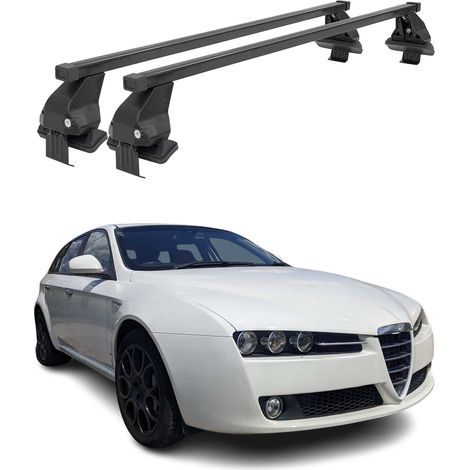 OMAC Barres de toit transversales en acier pour Alfa Romeo 159 Sportwagen 2005-2012 – Antivol inclus – Testées City Crash – DIN 75302:2019 – ISO/PAS 11154:2006 – Charge max 50 kg Noir (1/4)