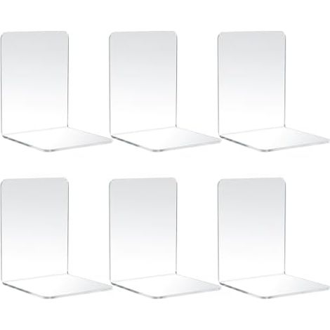 6 Pcs Buchstütze, Buchständer Buchstützen, Acryl Buchhalter Regal, Book Holder Bookends, Bücherhalter Transparente, Bücherstopper rutschfeste für Kinder, Schule, Büro, Zuhause, Bibliothek