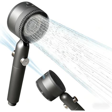 Pommeau de Douche Tuyau Filtre à Couches Jets Bouton Stop-Eau Douchette Gris (1/4)
