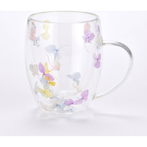 Verre à double paroi fleurs séchées et sable doré 350 ml motif n° 7