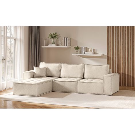 Ecksofa Modulsofa 3-teilig SANDE Stoff Raven Creme Ottomane Links (1/5)