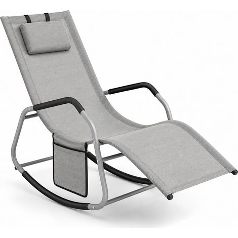 Sedia A Dondolo Ergonomica Sdraio Per Giardino Con Cuscino Antiribaltamento E Tasca Laterale Poltrona Relax Da Esterno Struttura In Acciaio Rivestimento In Textilene 151 X 56 X 90 Cm Grigio (1/5)