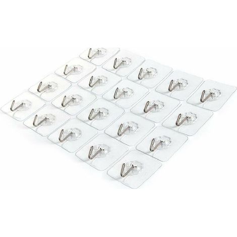 Crochet adhésif étanche robuste, crochet en acier inoxydable amovible et réutilisable, utilisé pour accrocher le mur, la salle de bain, le plafond, la cuisine de la salle de bain (20 pièces) (1/5)