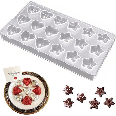 Stampi per cioccolato, stampi per cioccolato a forma di cuore, stampi per cioccolato di varie forme, stampi per cioccolato a forma di stella, perfetti per decorare torte e progetti creativi. (1/2)