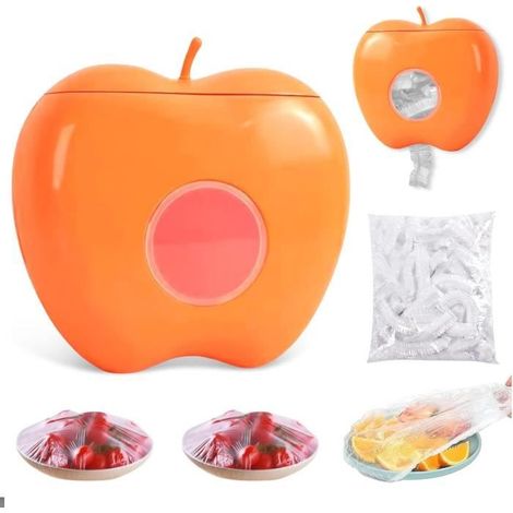 Boîte de Rangement pour Film Plastique,100pcs Sacs Conservation Frais,Sacs de Nourriture Étanches,Film Alimentaire-orange (1/4)