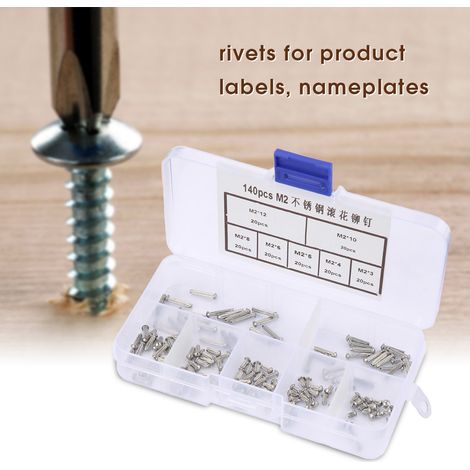 Kit 140 rivets pleins inox M2 tête ronde tige moletée pour fixation assemblage (1/5)