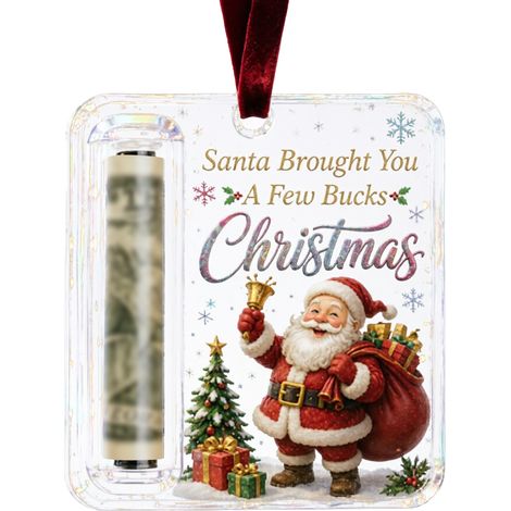 Porte-monnaie suspendu en acrylique pour Noël, motif de vœux imprimé, étiquette de rangement pour billets roulés, décoration pour sapin de Noël (1/5)